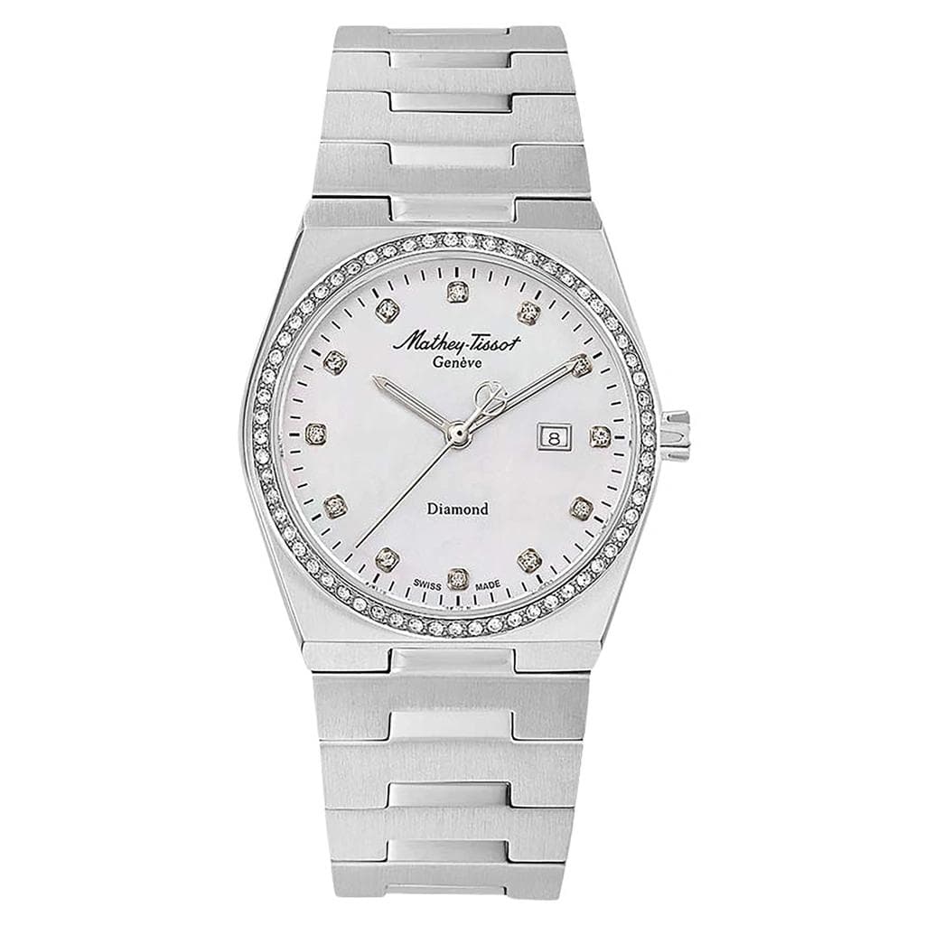 Mathey-Tissot Zeus Diamond Accents Stainless Steel White Dial Quartz D118SAI Women's Watch white