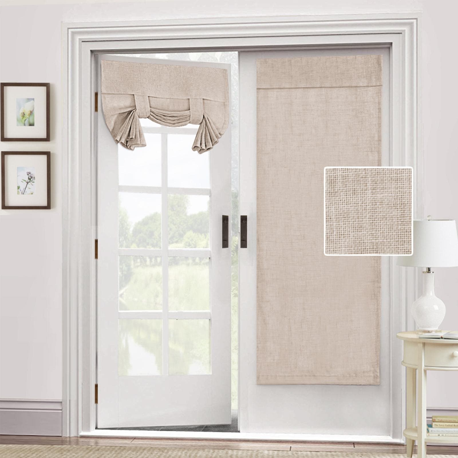 2 Panel Tie Up Curtains for Windows Linen Textured Tieback Indoor Sun Blocking Privacy Curtains khaki