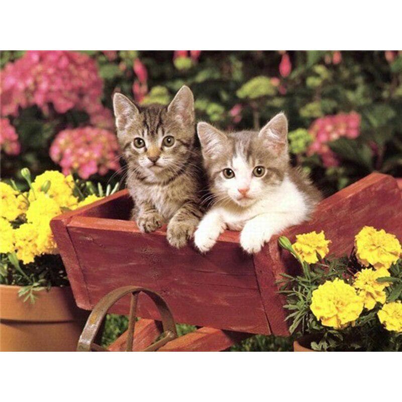 5D Diamond Painting Cat Animal DIY Diamond Embroidery Flower Cross Stitch 20X30CM