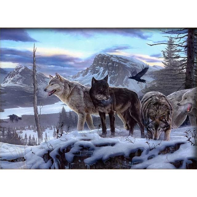 DIY 5D Diamond Painting Wolf Animal Mosaic Kit Cross Stitch Diamond Embroidery Full Drill Round 40X50CM dark pink