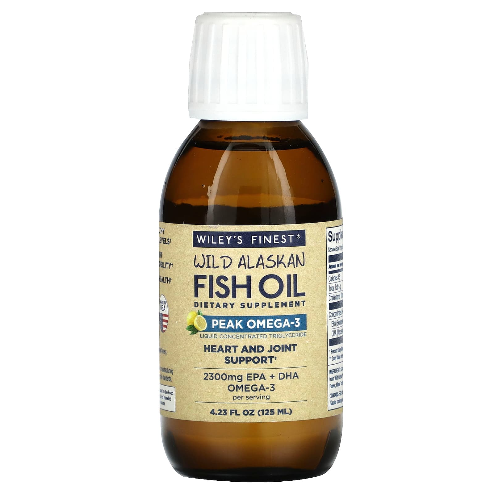 Wiley's Finest, Wild Alaskan Fish Oil, Peak Omega-3, Natural Lemon Flavor, 2,300 mg, 4.23 fl oz (125 ml)