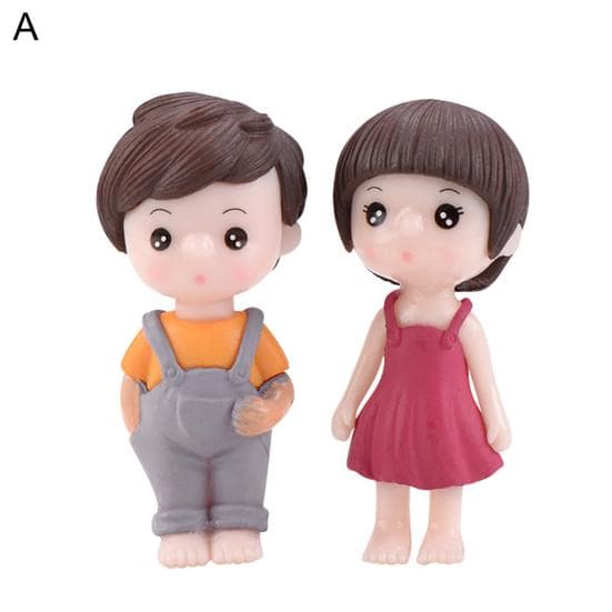 2Pcs Adorable Miniatures Couples Sculptures Lovely Cartoon PVC Delicate for Dollhouse A