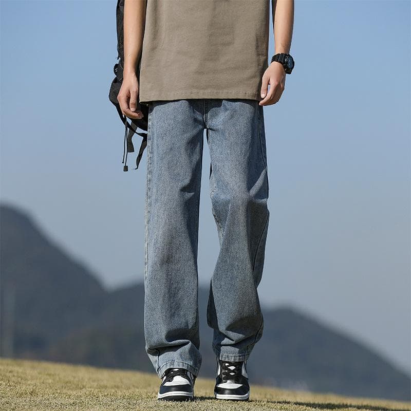 Black Wash Jeans Men's Summer New Casual Trousers Versatile Loose Straight Pants 2XL