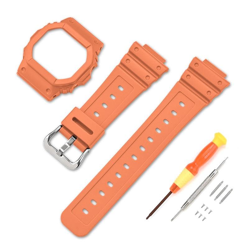Strap With Case for Casio G-Shock DW-5600 DW-5000 GW-M5610 GLX-5600 Men Women Replacement Rubber Resin Shell Watch Band Bracelet 5610 orange
