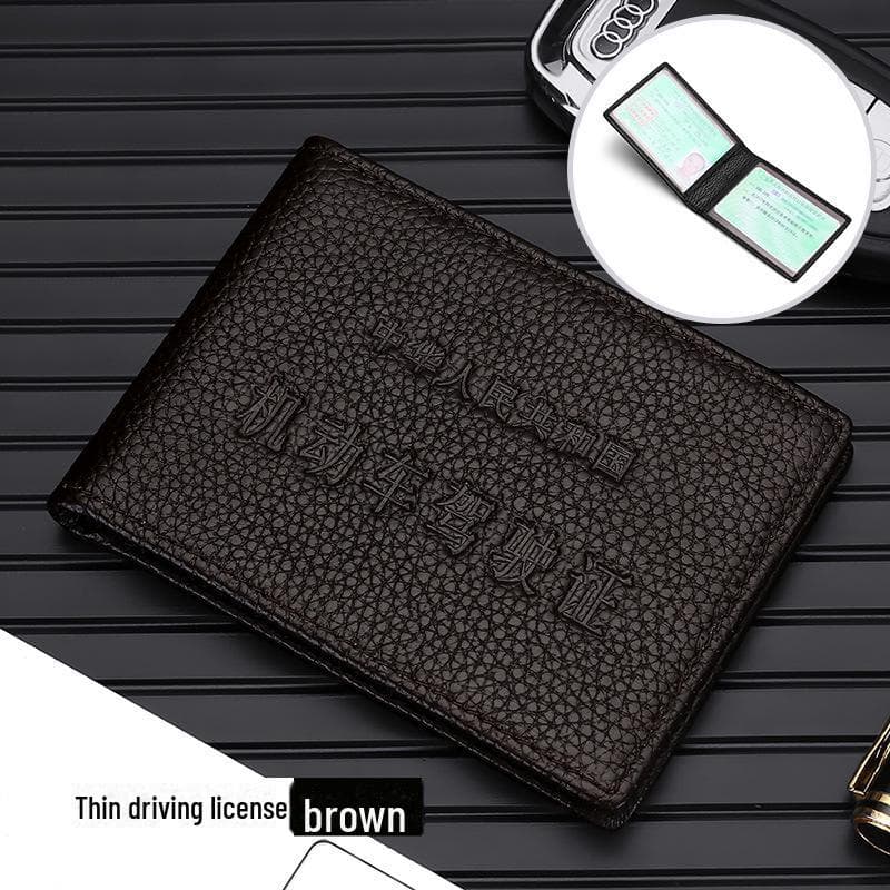 Ultra-Thin Genuine Leather Driver's License and ID Holder - Top Layer Cowhide Cover