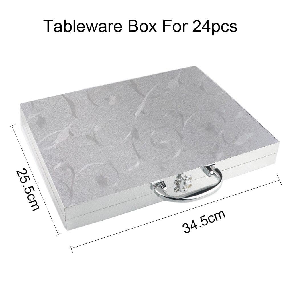 Tableware Box For Dinnerware Set Antioxidative Wooden Gift Box Cutlery Collection Case Gold Black Silver Storage Box for 24pcs silver