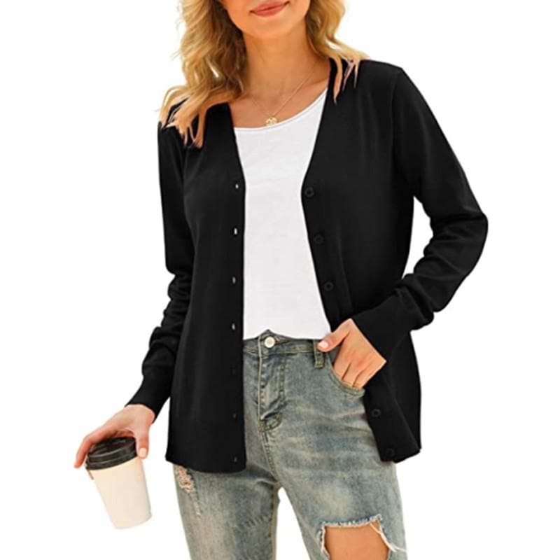 Women's Basic Long Sleeve Button Front Cardigan Sweater Knit Coat Tops Outerwear XXL black