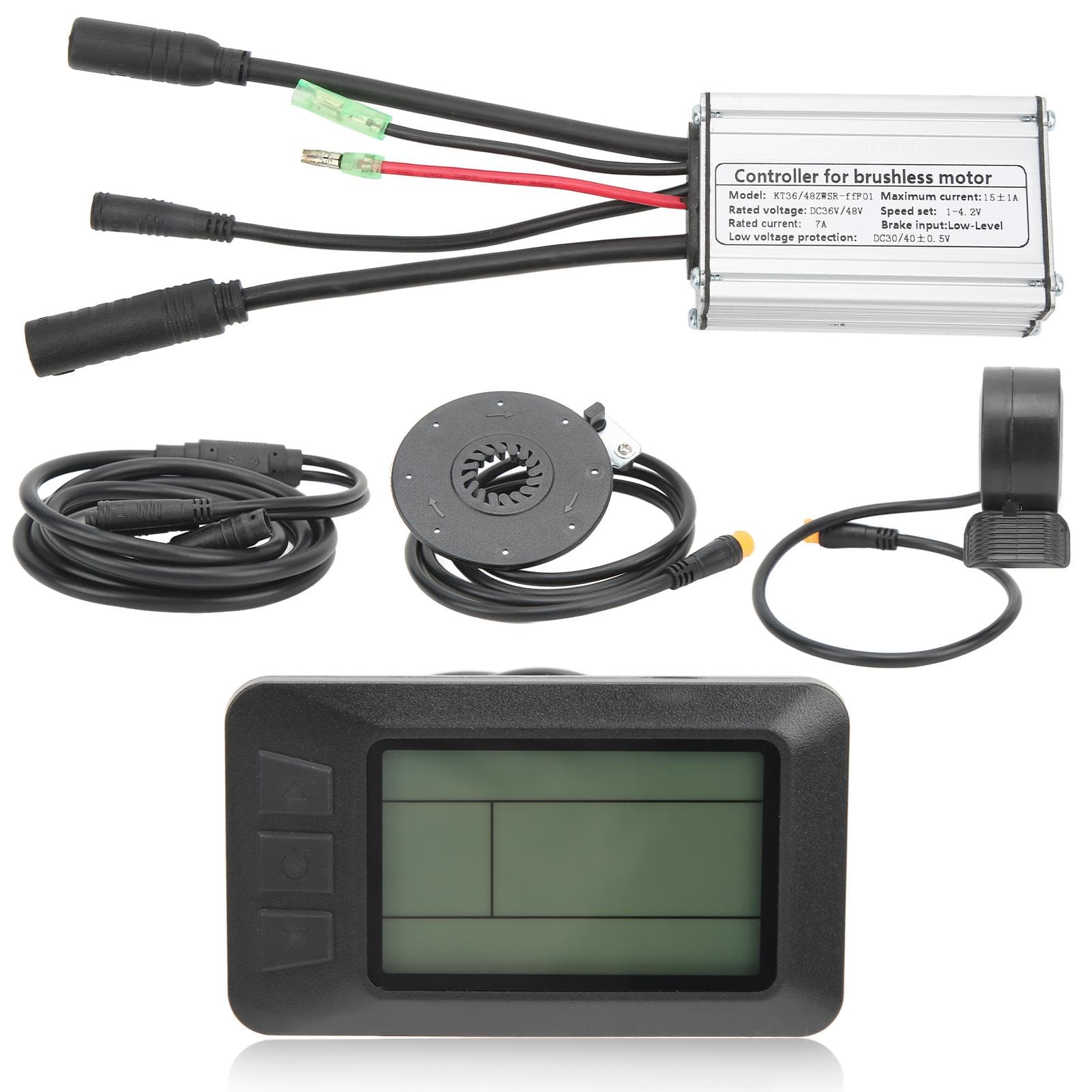 Electric Bike Motor Controller 15A Speed Controller 36V 48V with LCD7U Panel 1 to 2 Cable Fully