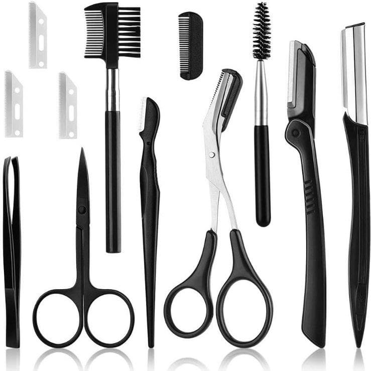 12PCS Eyebrow Trimmer Set Scissors Tweezers Eyebrow Razor Scraping Eyebrow Comb Razor Eyebrow Clip Makeup Tools Sets
