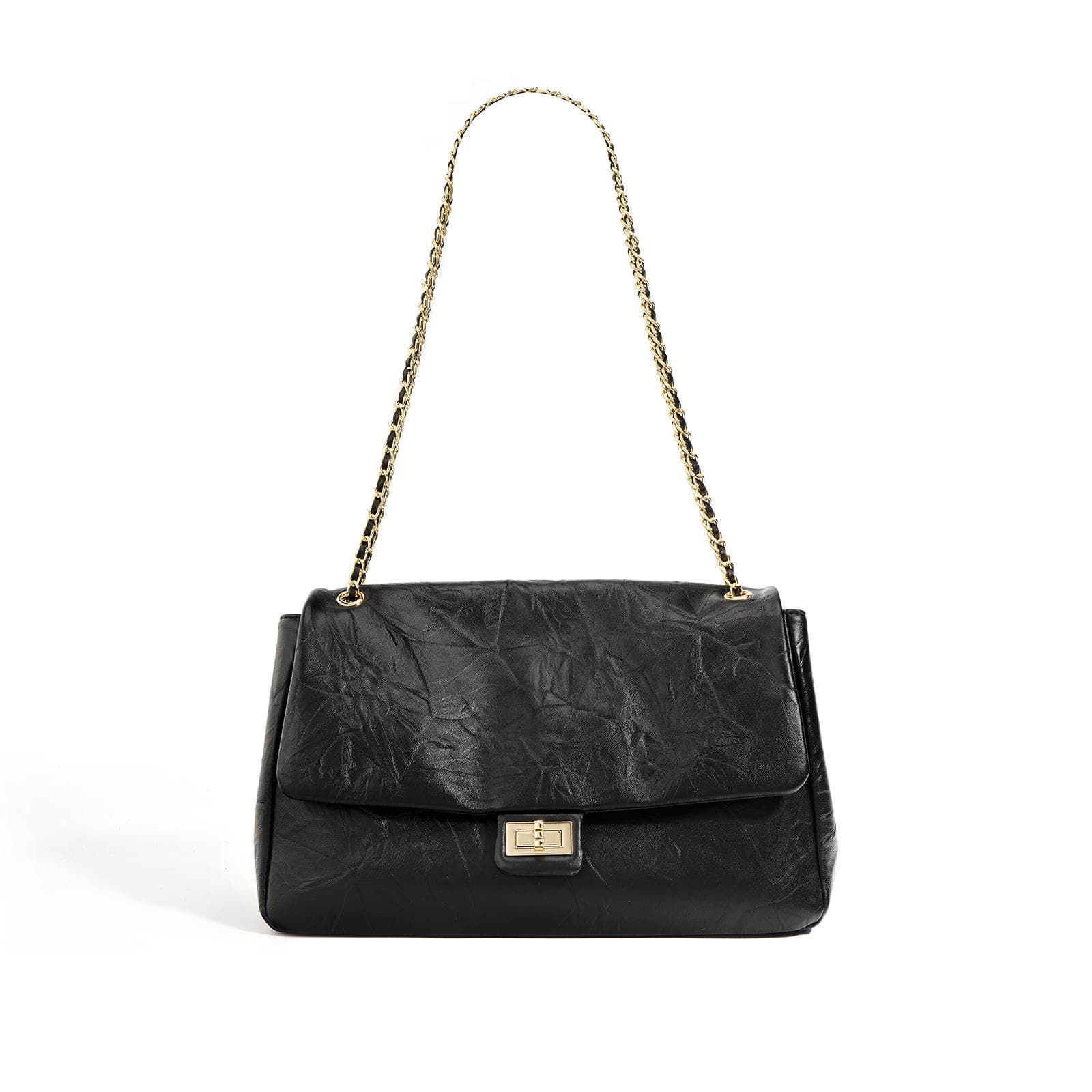 Versatile Large Capacity Bag for Women's Trendy Fashion Tote Bag Niche Texture Chain Crossbody Commuting Bag black