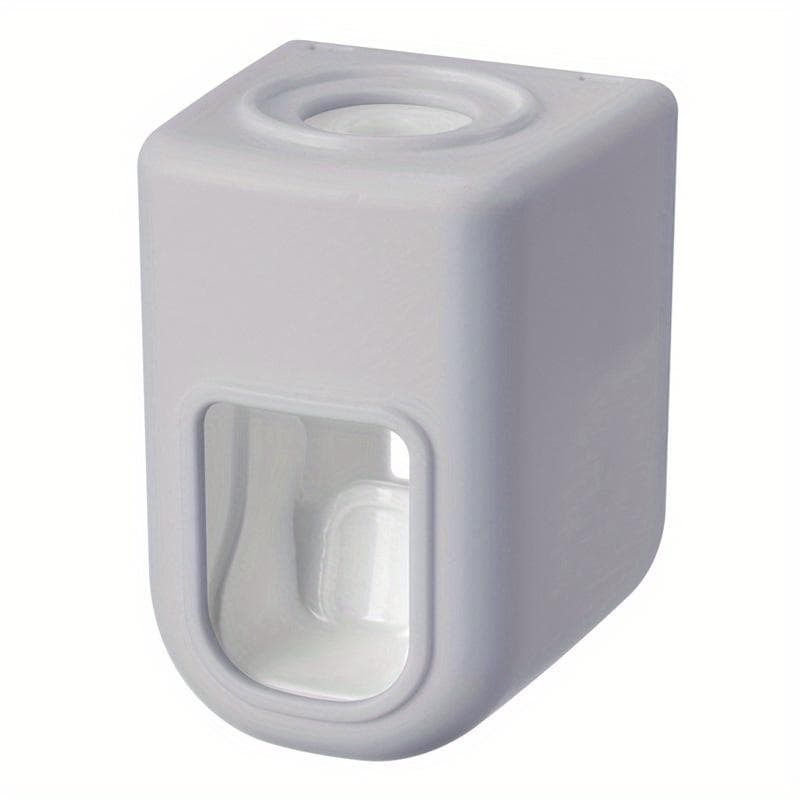 1 Piece Automatic Toothpaste Dispenser - Wall Mounted Toothbrush Holder with Squeezer - No Electricity Required - Plastic Bathroom Accessory grey