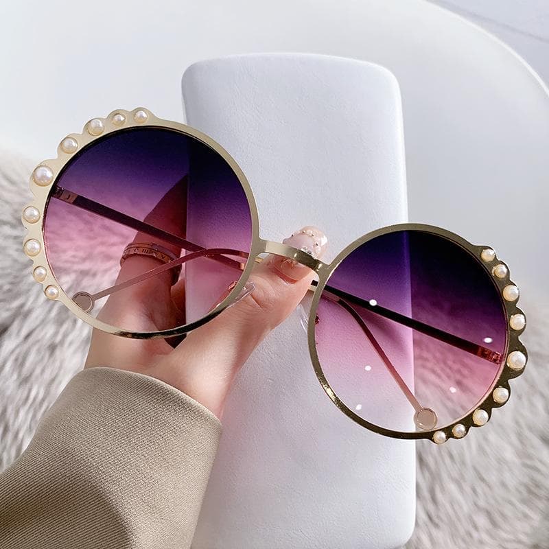 Pearl Round Sunglasses Women Vintage Retro UV400 Protection Elegant Metal Frame Luxury Designer Shades as picture