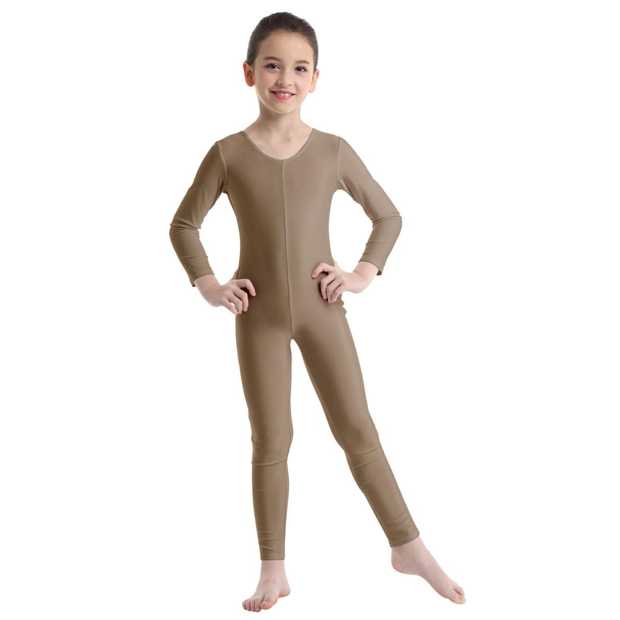 Kids Girls Stylish Clothing Long Sleeves Ballet Dance Gymnastics Leotard Jumpsuit Dancewear 5-6 Years brown