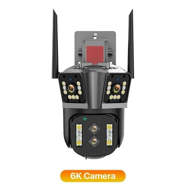 New EU 6K HD WIFI IP Camera 16MP 10X Hybrid Zoom Auto Tracking PTZ Camera Outdoor Quad Lens Triple Screen Security Camera Home Security Recorder 6K Camera
