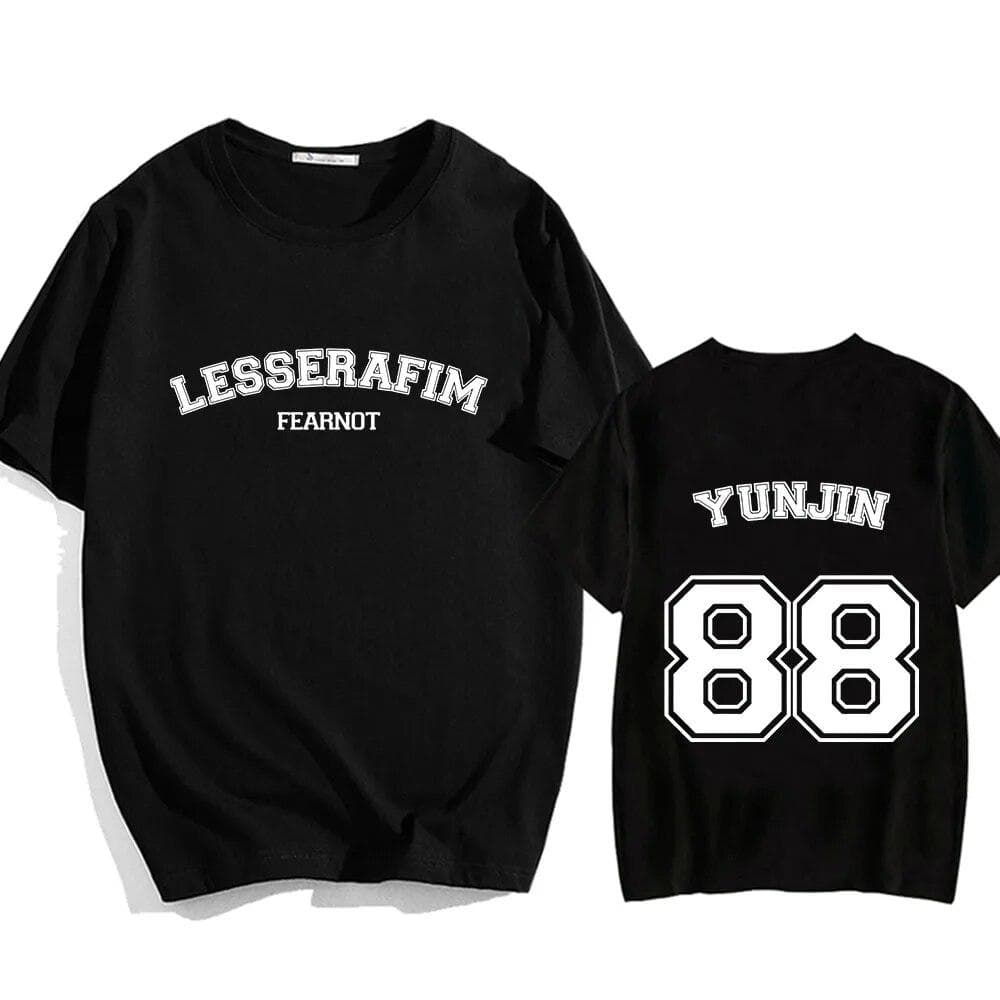 LE SSERAFIM YUNJIN 88 T-shirts for Unisex/Women Cotton Comfortable High Quality Tee-shirt Kpop Band Graphic Printing Tshirts Male S
