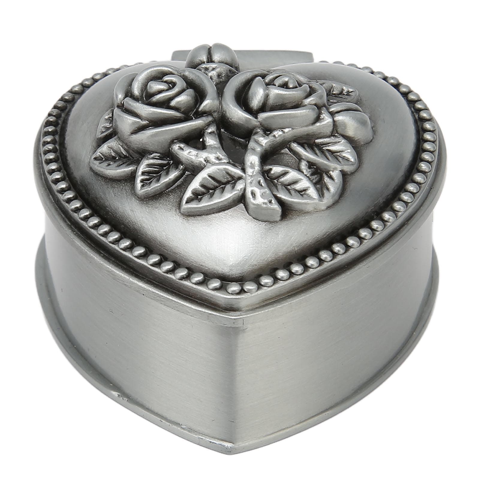 Zinc Alloy Heart Shape Jewelry Box Antique Heart Shape Rose Trinket Box Vintage Trinket Organizer