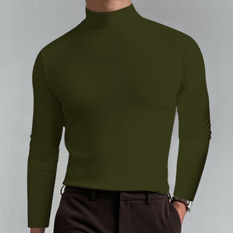 Male Autumn And Winter Solid Color T Shirt Top Turtleneck Long Sleeve Top Comfortable Aesthetic Men Clothes S army green