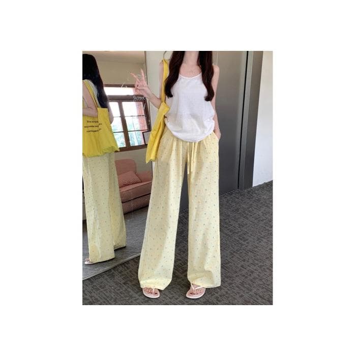 Colorful Polka Dot High Waist Casual Pants for Women In Summer Loose Wide-leg Harajuku Style Straight Versatile Trousers 2XL yellow