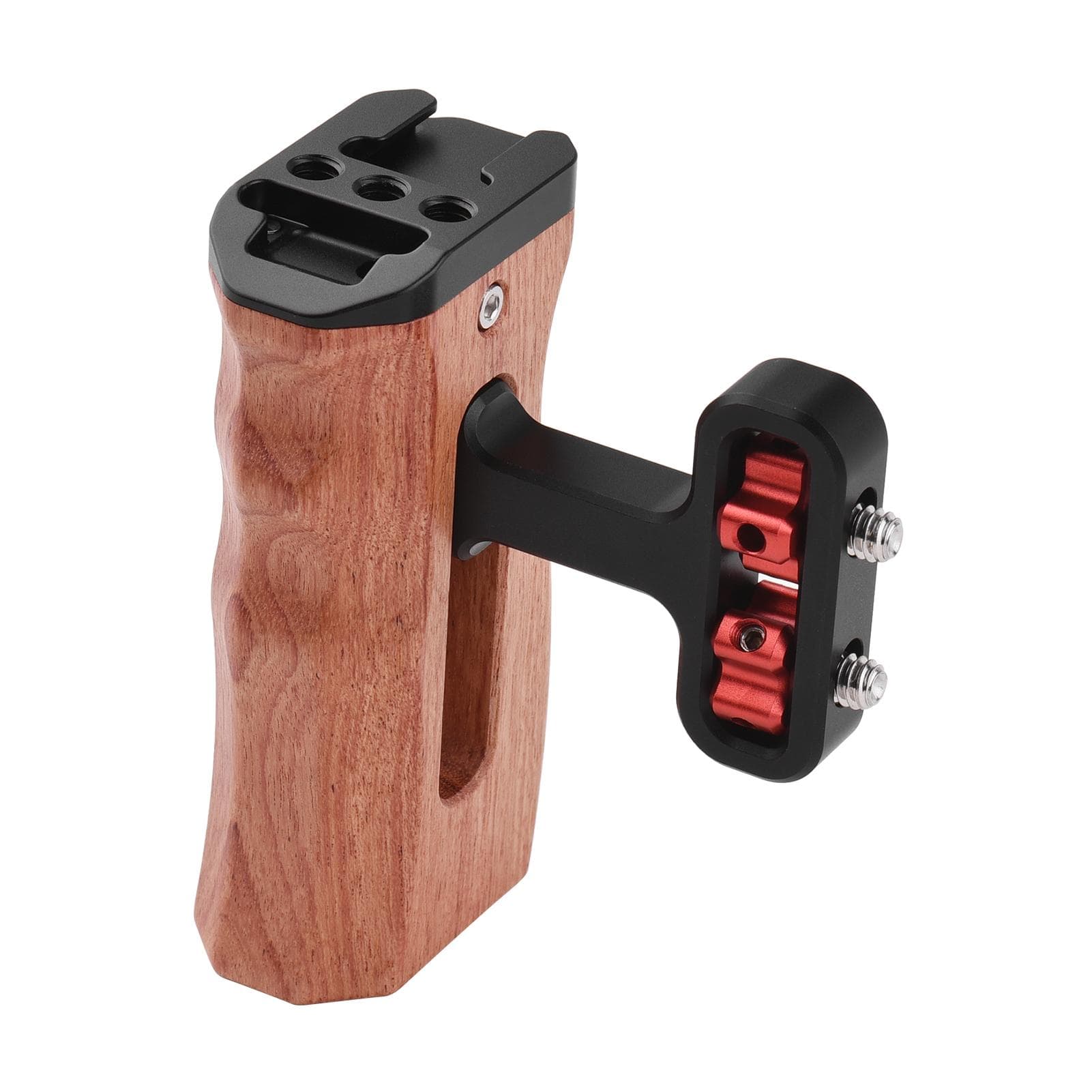 Universal Camera Cage Left/Right Side Handle Wooden Hand Grip with 1/4 Screw Hole Cold Shoe Mount black