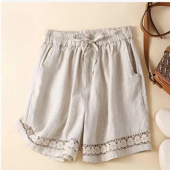 Summer Thin Versatile Shorts for Women's Retro Hollow Lace Elastic Waist Casual Pants Loose Versatile Wide-leg Pants XXL
