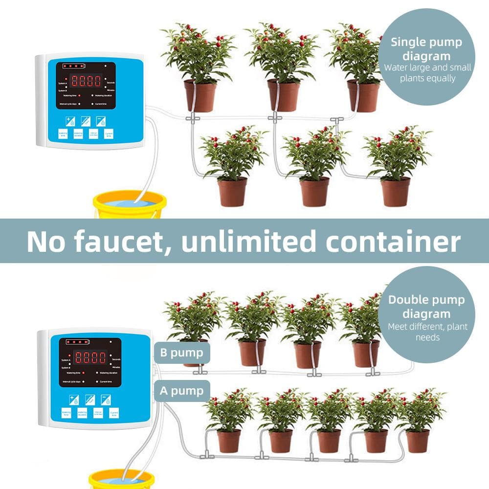 Automatic Drip Irrigation Kit USB Power Operation and Solar Panel Powered Voice Prompt DIY 15 10m Single Pump blue