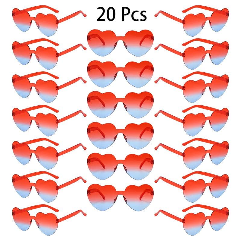 20 Pcs Heart Shape Sunglasses Women Fashion Rimless Gradient Multicolor Rave Sun Glasses Trendy Cute Beach Vacation as picture shows