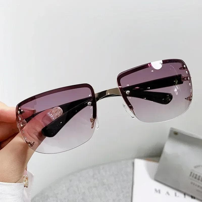 Rimless Square Sunglasses Women Men Colorful Minimalist Outdoor Sun Glasses Mirror Gradient Fashion Designer Brand Other