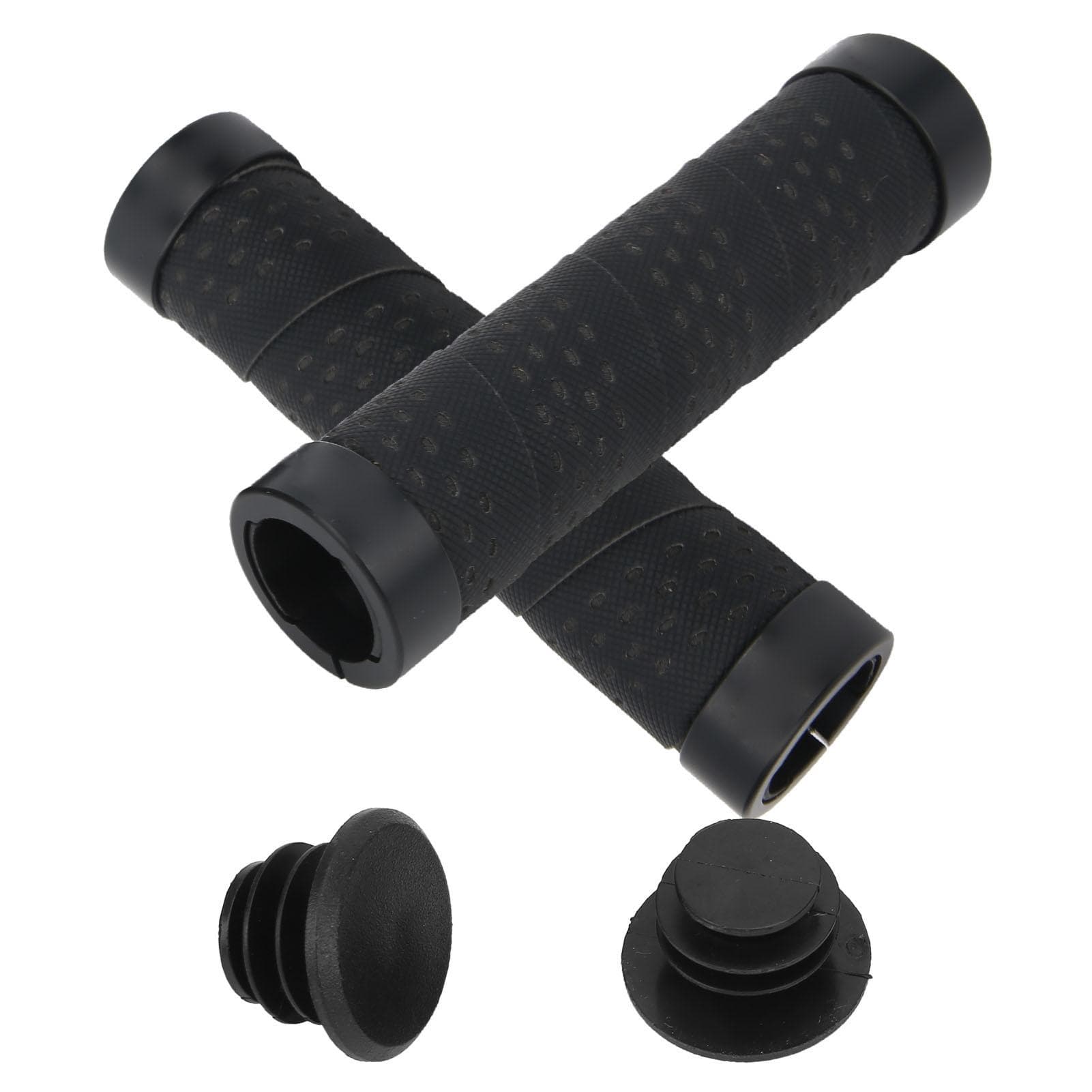 ZTTO Bicycle AntiSlip Grips Mountain Bike Handlebar Double Locking Grips with End Plug(Black )