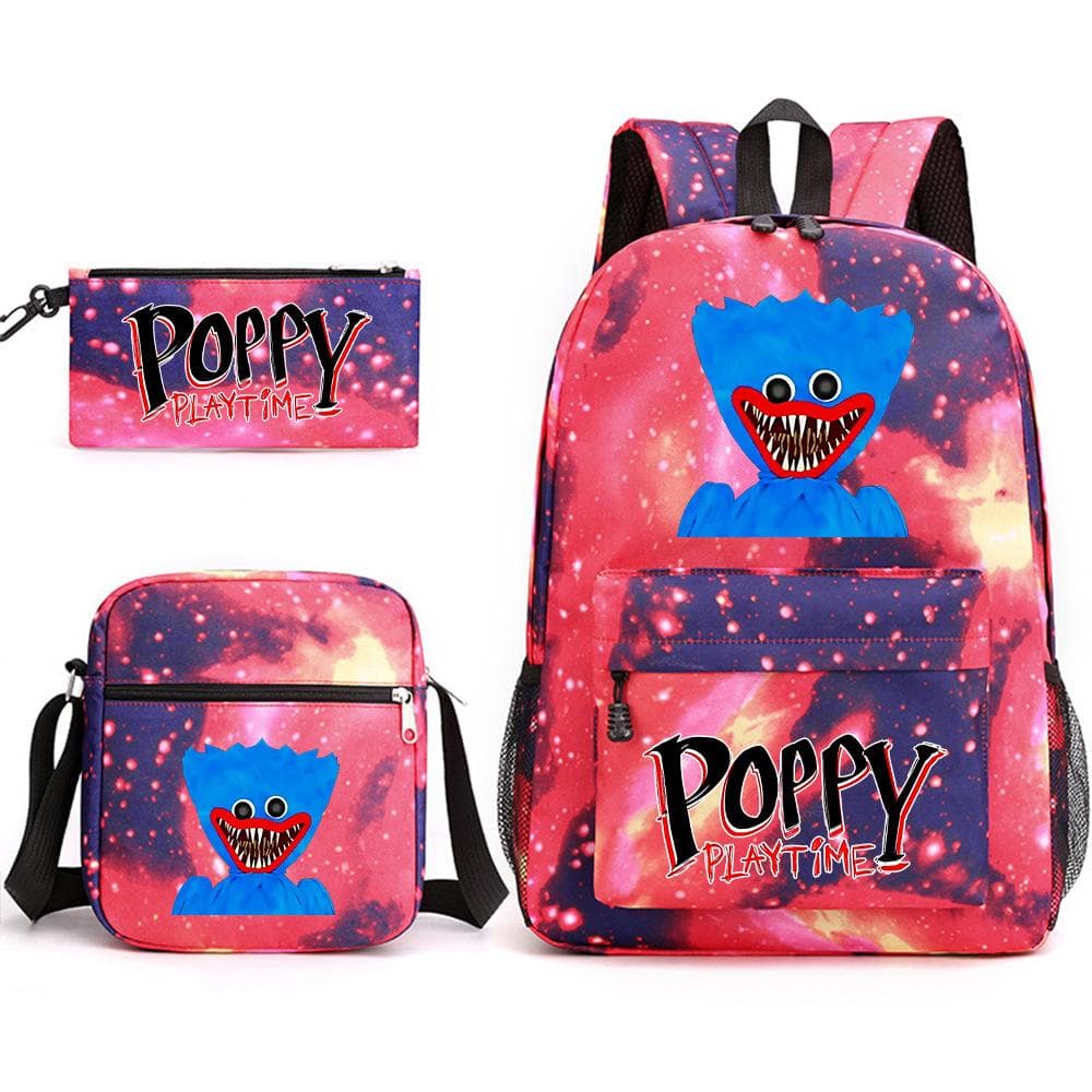 Friday Poppy Playtime Sausage Monster Doll Backpack Huggy Wuggy 3 PCS Set Book Bag for Boy Canvas Breathable Student School Bag One size