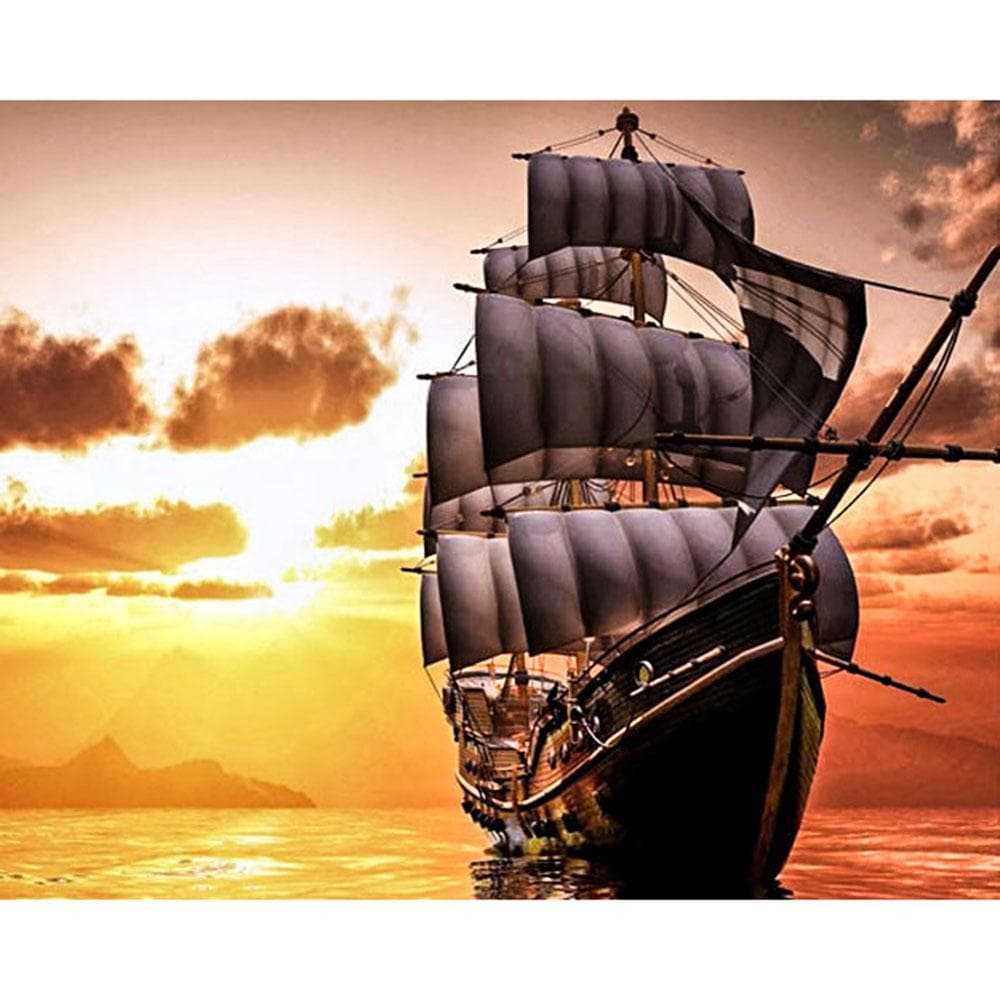 Cross Stitch Kit DIY Diamond Embroidery Sunset Yacht Full Round Diamond Painting Mosaic Home Decor 20X30CM