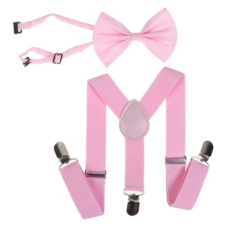 1 Pcs Elastic Suspenders With Tie Fashion Suspenders Children Boys Girls With Bow Tie Adjustable Straps Accessories For Kids pink