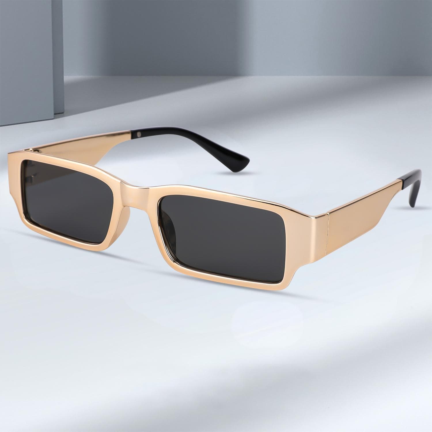 Retro Small Rectangle Sunglasses for Women Men Vintage Narrow Square UV400 Protection Fashion Shades