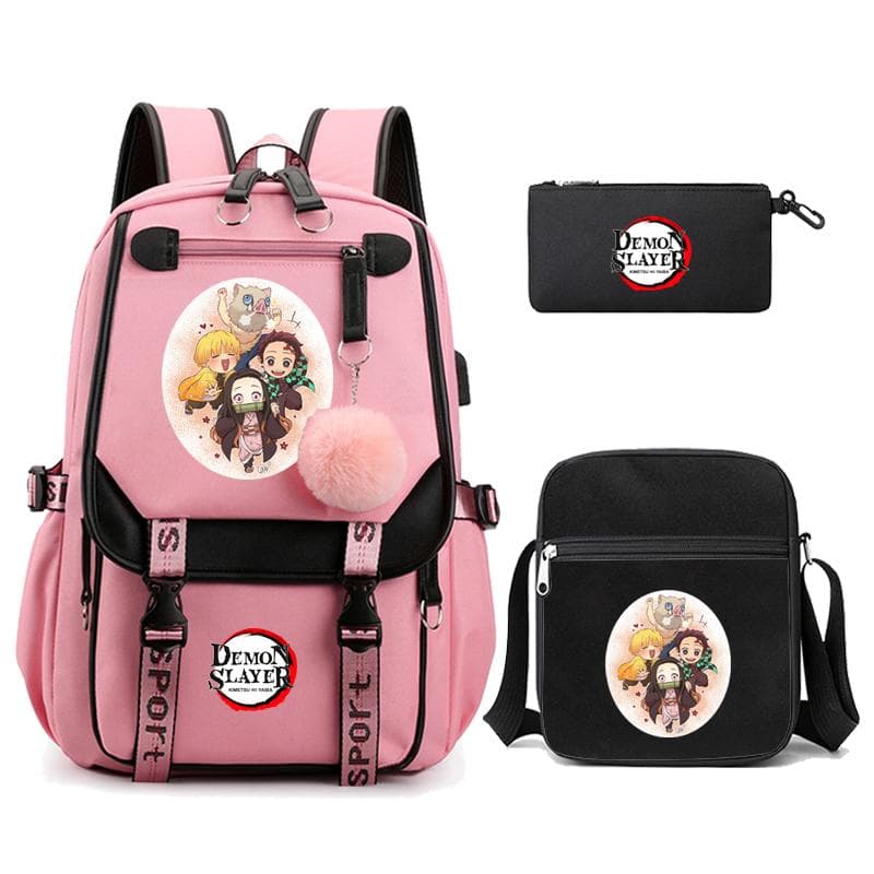 3Pcs/set Demon Slayer Kamado Nezuko Backpacks for Girls Anime School Bag Teenager Student Canvas Laptop Back Pack Women Rucksack