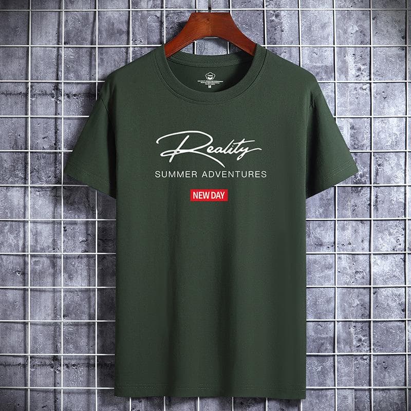 QICED Cotton Short Sleeve T-shirt Men's Fashion Loose Half Sleeve Shirt Printed Compassionate Shirt XL army green