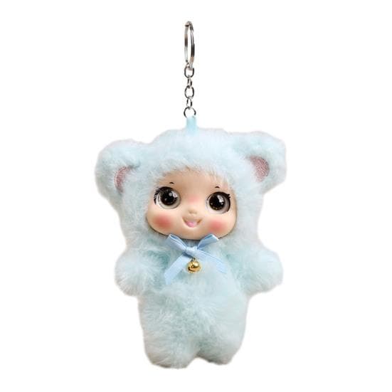 Doll Keychain Cute Vinyl Face Toy Soft Doll Collectible Fluffy Bag Charm for Wallet Backpack blue