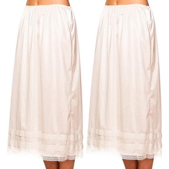 Womens Elastic High Waist Bust Skirts Smooth Swing Dress Underskirt Anti-Static Half Slip Snip Skirt L-3XL L ivory