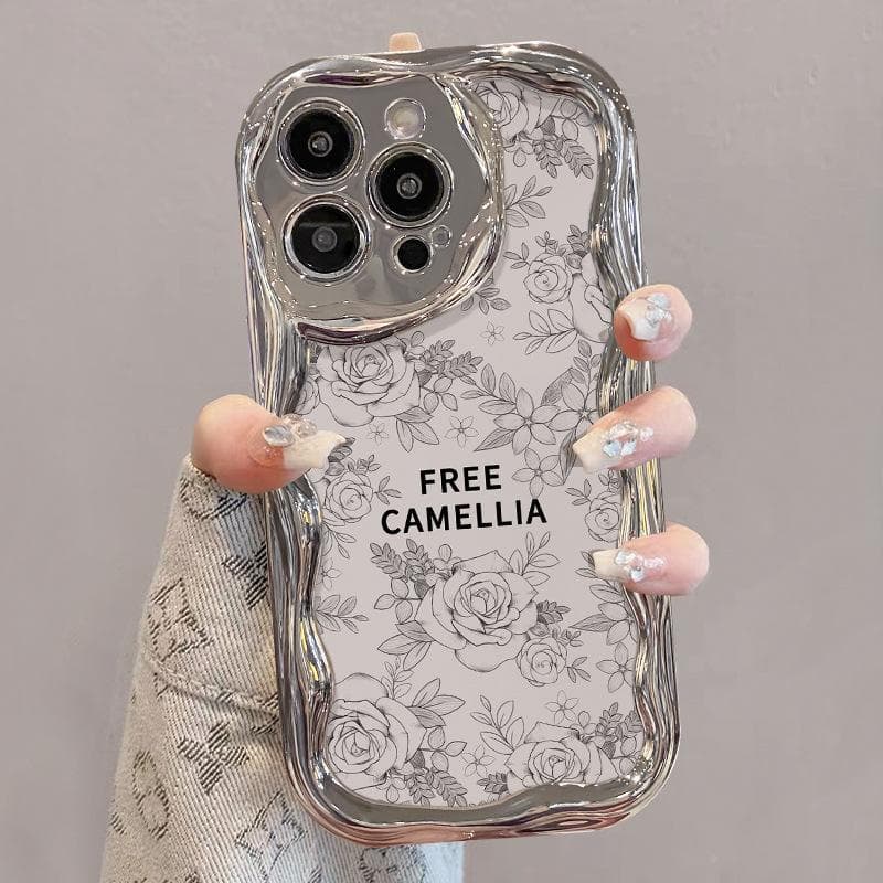 Lines and Flowers Chains Are Suitable for Apple 15pro Mobile Phone Case Iphone13/12 Electroplated Silver Pattern 7/8p Anti-fall Xr iPhone 7 Plus