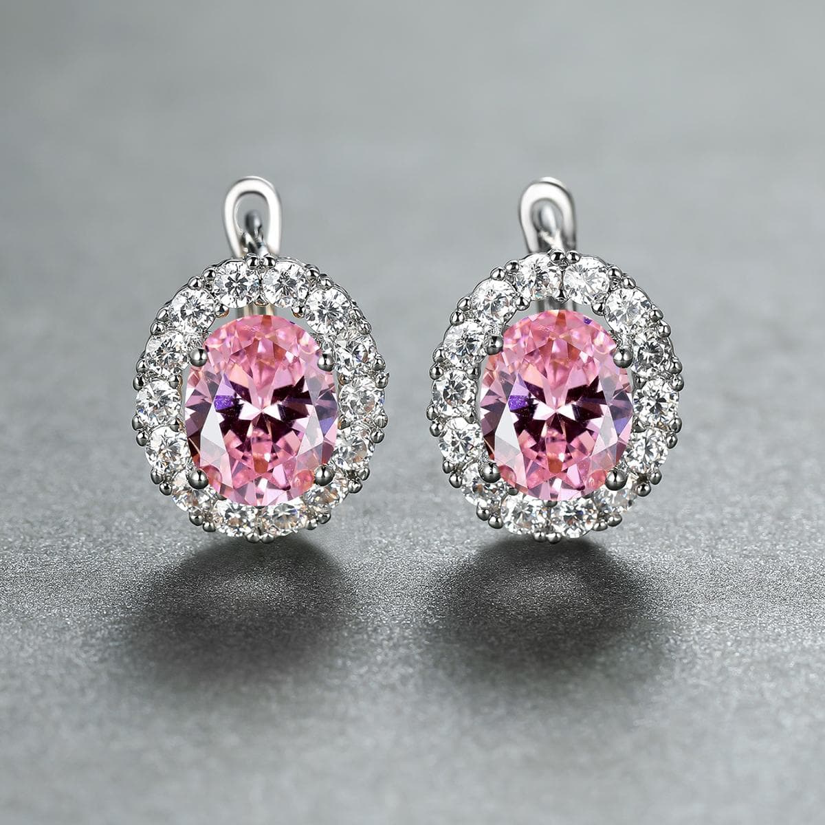 Luxury Purple Stone Gold Color Love Drop Earrings Bride Band Engagement Ear Clip Jewelry silver/pink