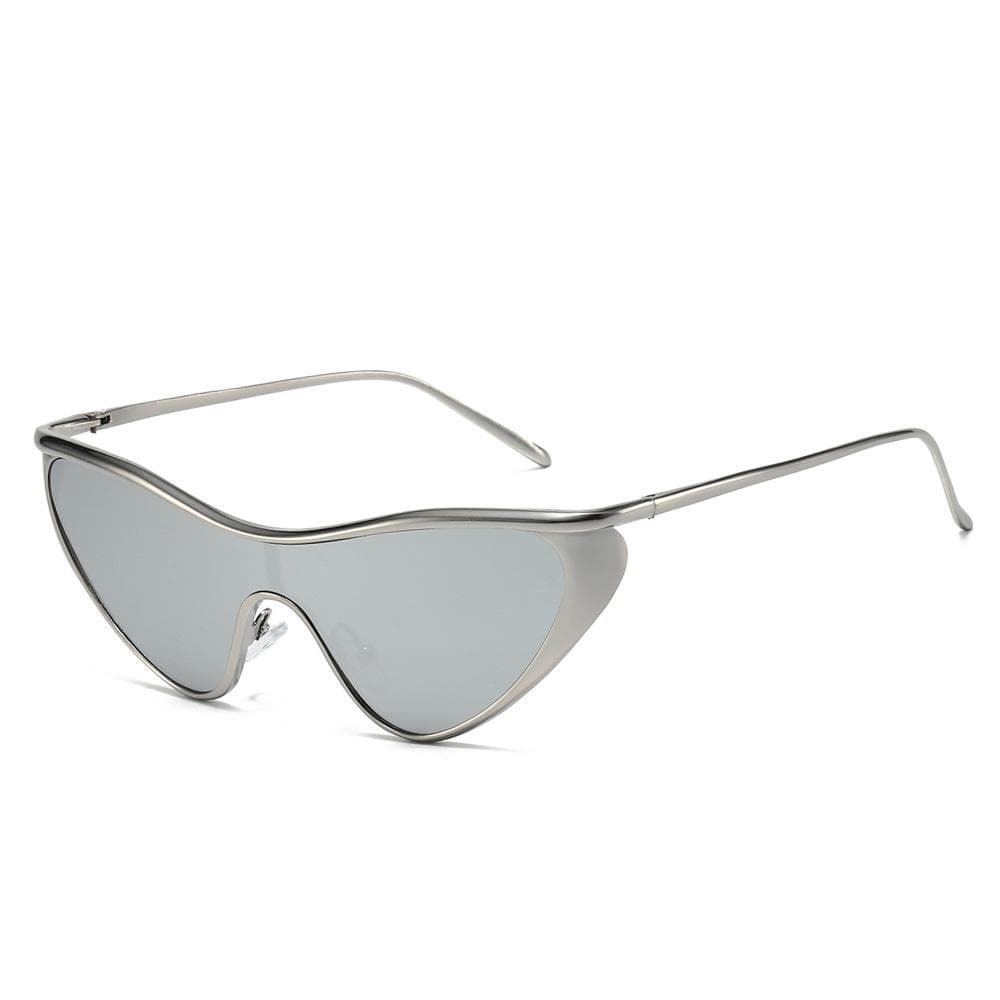 Personalized Triangle Cat Eye Sunglasses Large Frame Fashionable Metal One-piece Glasses for Men Women