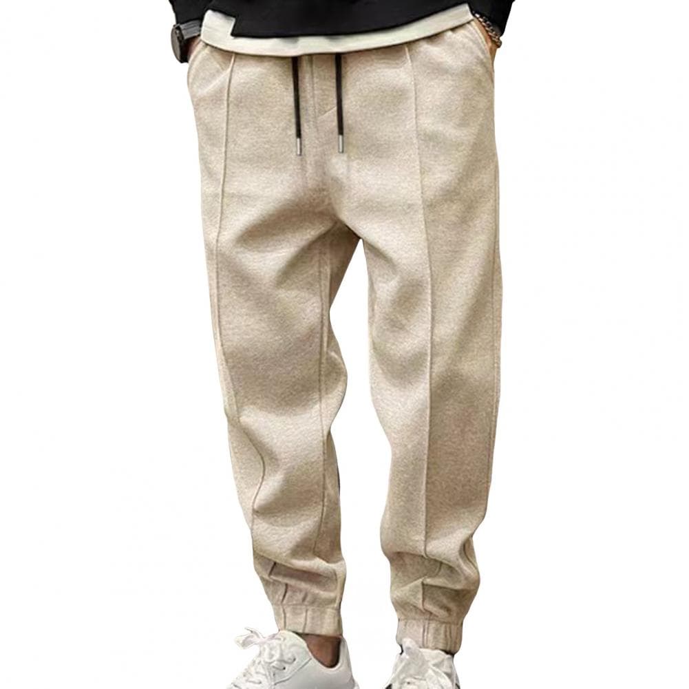 Men Casual Trousers Men's Solid Color Gym Training Sweatpants with Ankle-banded Side Pockets Drawstring Elastic for Jogging M khaki