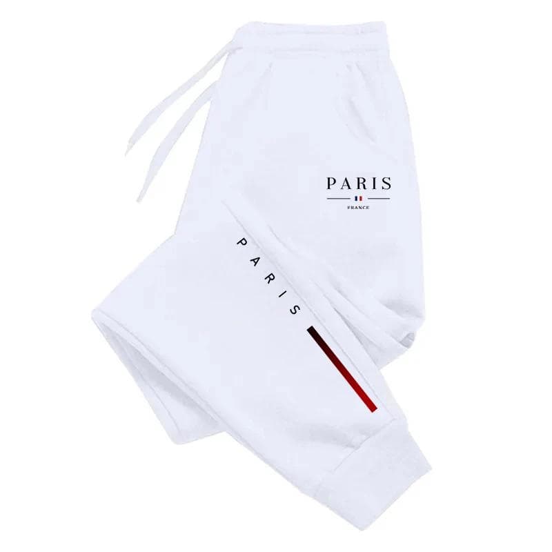 New Arrival Paris Printed Sweatpants for Men High Grade Male Home Outdoor Casual Sports Jogger Pants Urban Fashion Trousers S white