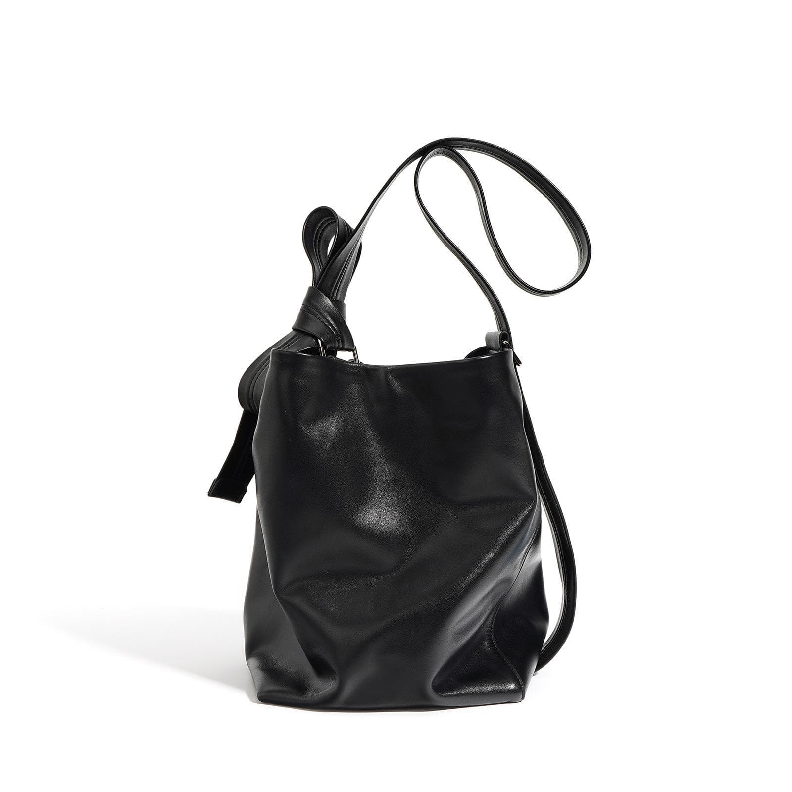 Bucket Bag, Soft Leather, Large Capacity, Casual, Simple, High-end Texture, Single-shoulder Crossbody Bag for Commuting black