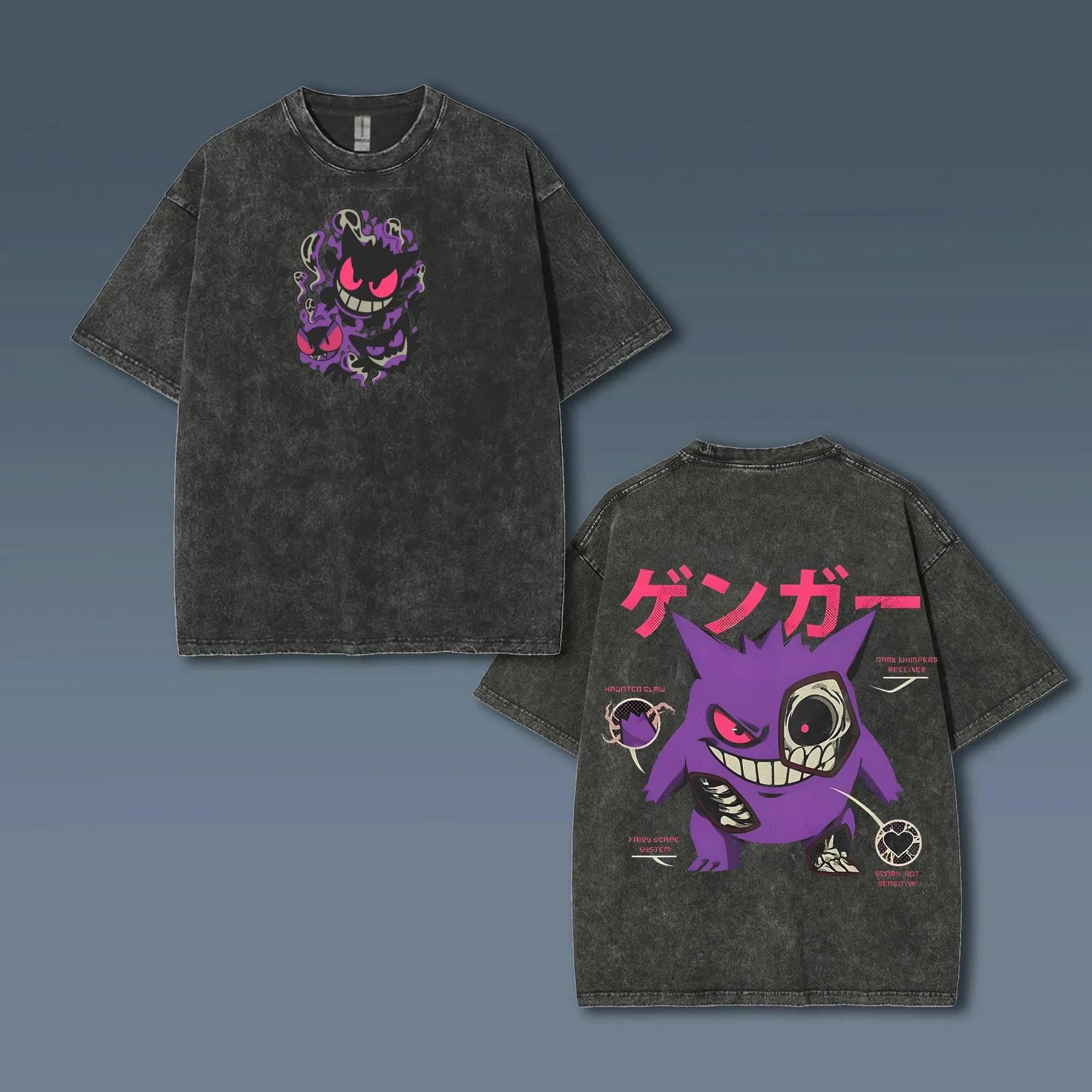 Pokémon Animation Derivatives Gengar Printing Retro Washed Short-sleeved T-shirt Men's and Women's 2026 Summer Fashion Clothing M brown