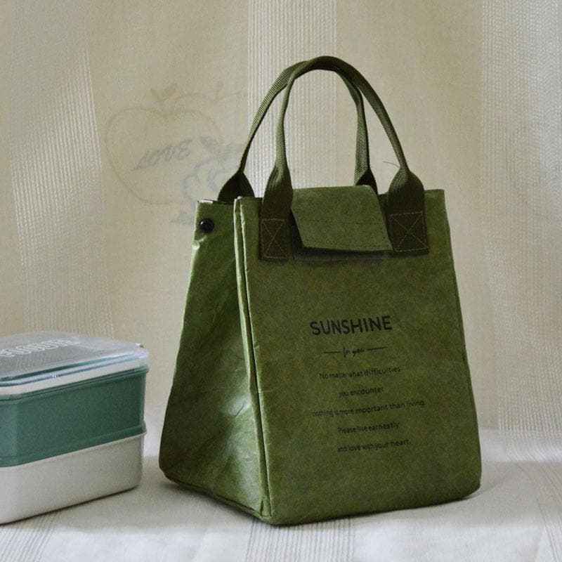 Paper Lunch Bag Waterproof Insulation Bag Lengthen and Thicken Aluminum Foil Japanese Handbag Office Worker Student green