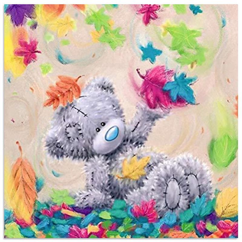 Bear With Fallen Leaves 5D DIY Diamond Painting Animal Full Round Diamond Embroidery 30x30CM