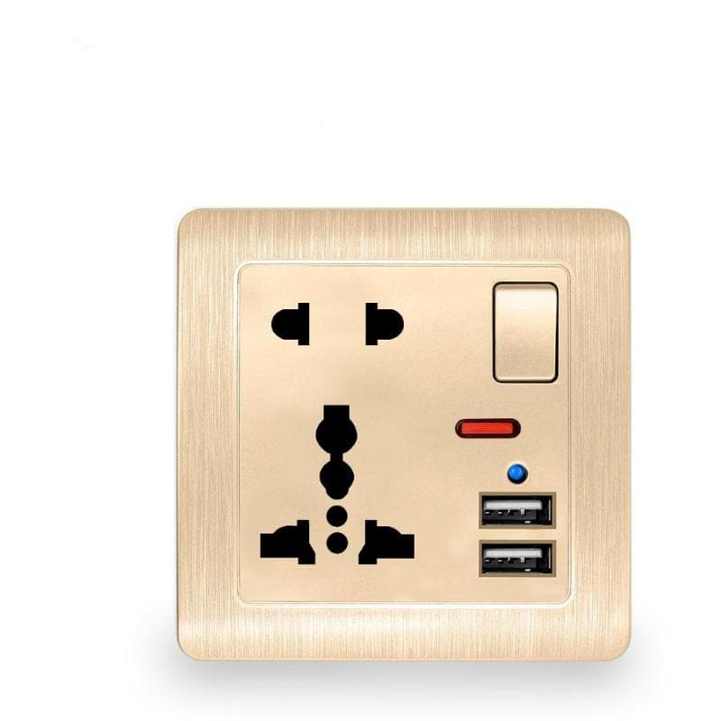 EU Standard Usb Socket Gray Embedded Panel 2.1A Dual USB Port AC 110-250V UK Wall Power Socket Universal 5 Hole Outlet single gold