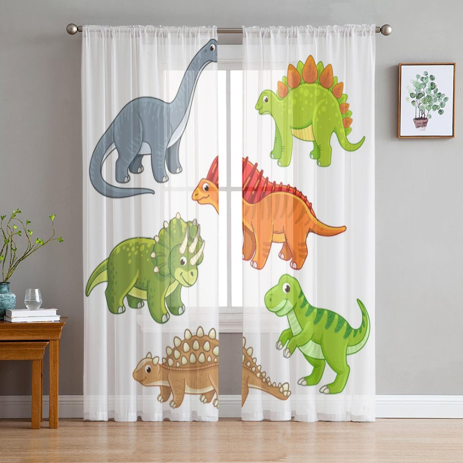 Various Kinds Of Dinosaurs Sheer Curtains for Living Room Transparent Tulle Window Curtain Bedroom Kitchen Decor Veil Drapes 135W x 114H(cm)