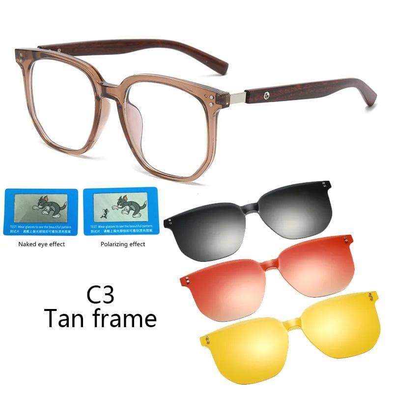 1/4 in 1 Magnetic Clip on Myopia Sunglasses Prescription Men Optical Transparent Frame Sunglasses UV Protection 4 IN 1 SUNGLASSES