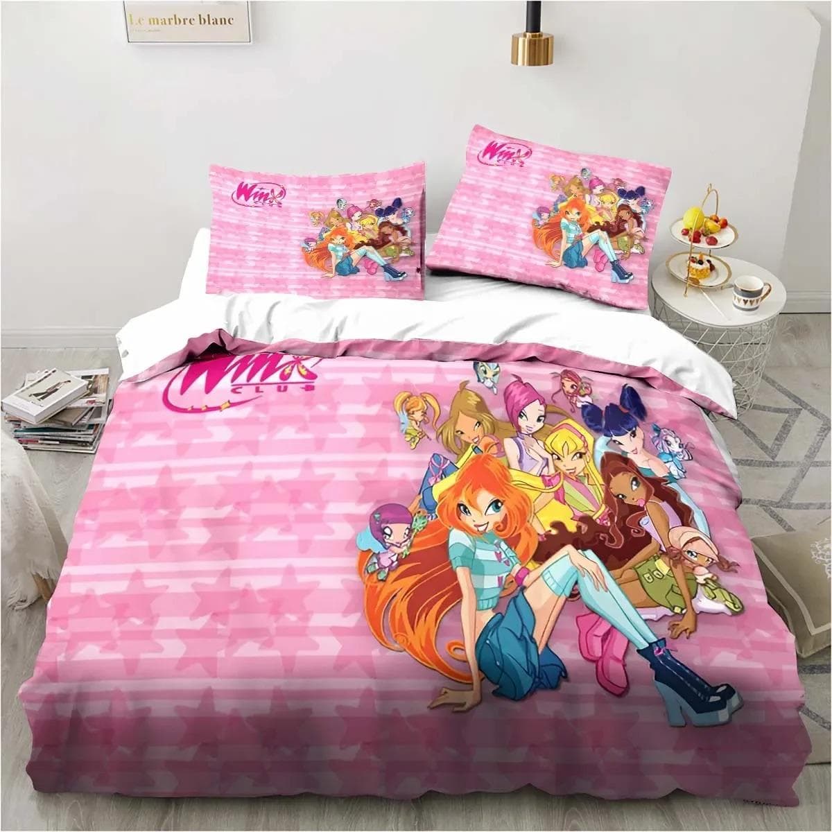Kawaii Anime Winx Bedding Set Bed Three Piece Single Double King Size Bed Set Adult Children's Bedroom Duvet Cover Set Kids Gift AU Single 140x210cm