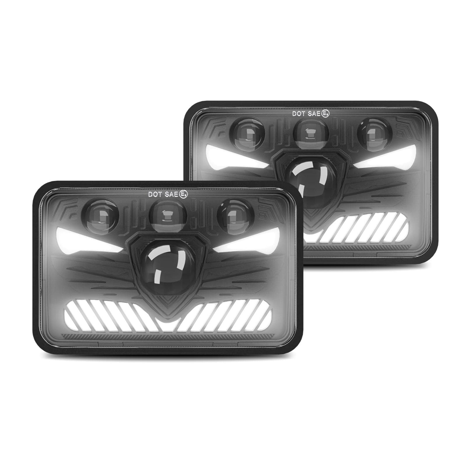 4x6 LED Headlights 5inch Square LED Headlamp 1Pair with Daytime Running Lights Turn Signal Light black